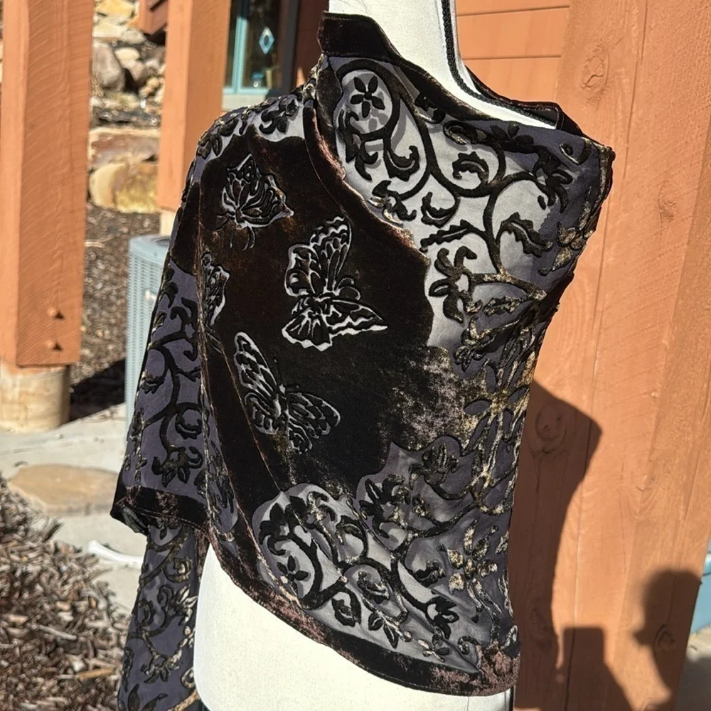 Kevin O’Brien Studio Silk Blend Velvet Burnout Butterflies Large Scarf Wrap